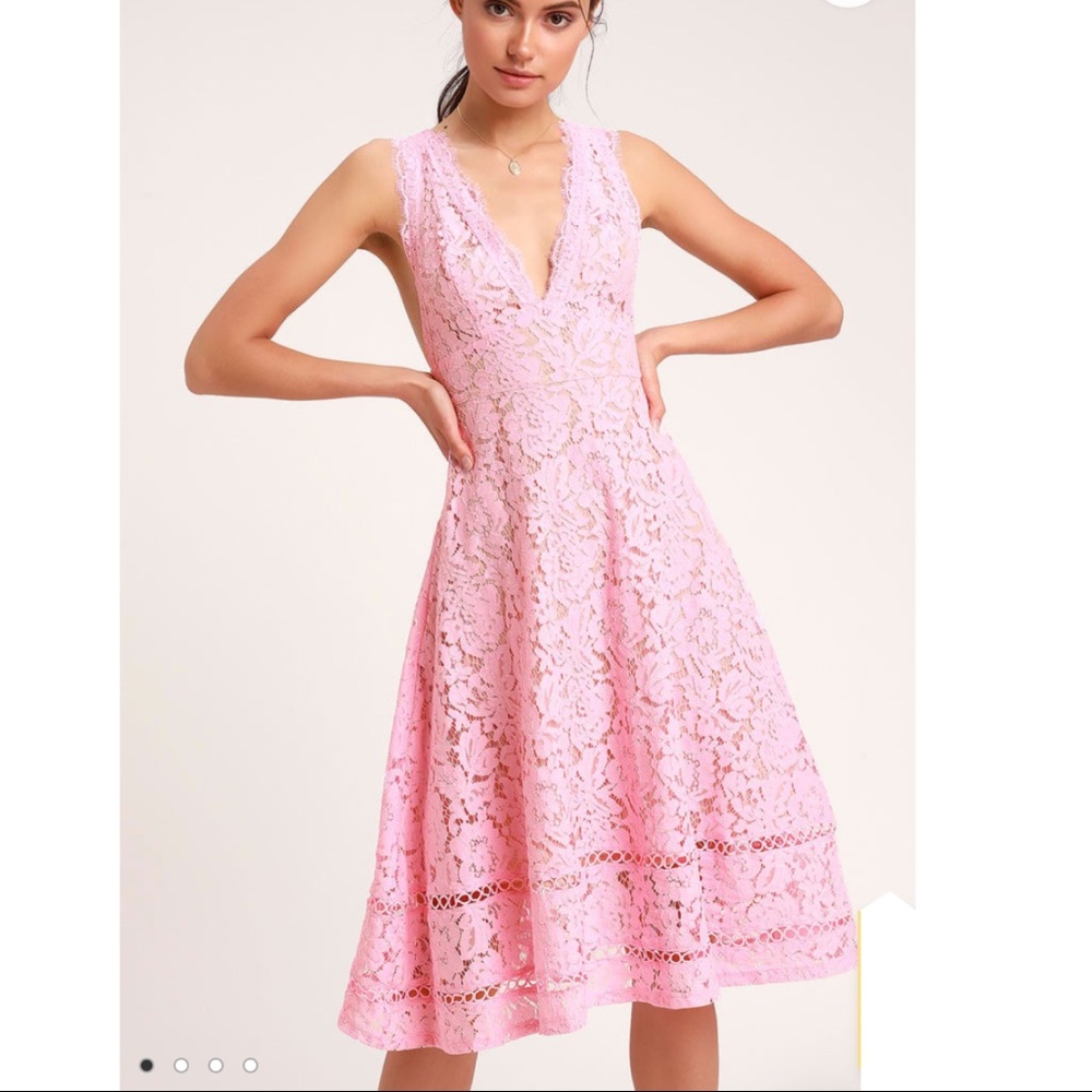 Pink Lace Sleeveless Midi Dress